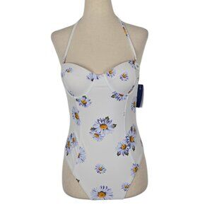 MISS ADOLA White Floral Daisy Underwire One-Piece Swimsuit Size 8 NWT